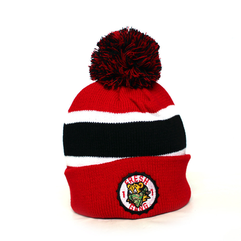 Fresh Gang Deluxe Pom Beanie in Red/Black