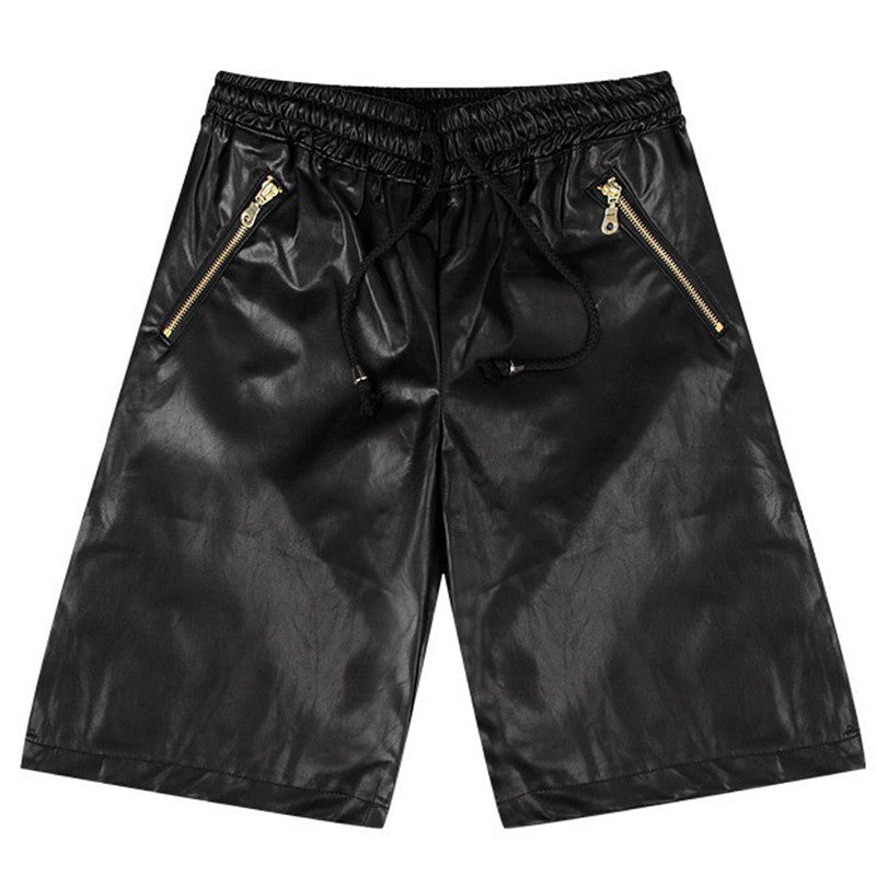 Gold Zipper Leather Shorts